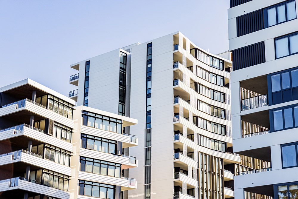 Modern apartment buildings, background with copy space